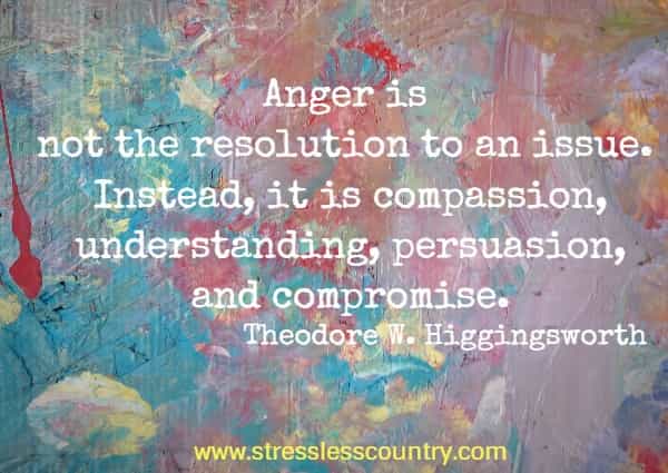 Anger is not the resolution to an issue. Instead, it is compassion, understanding, persuasion, and compromise.