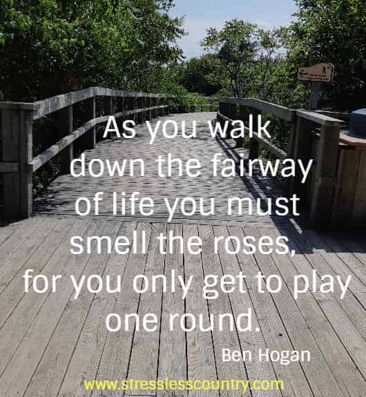 As you walk down the fairway of life you must smell the roses, for you only get to play one round.