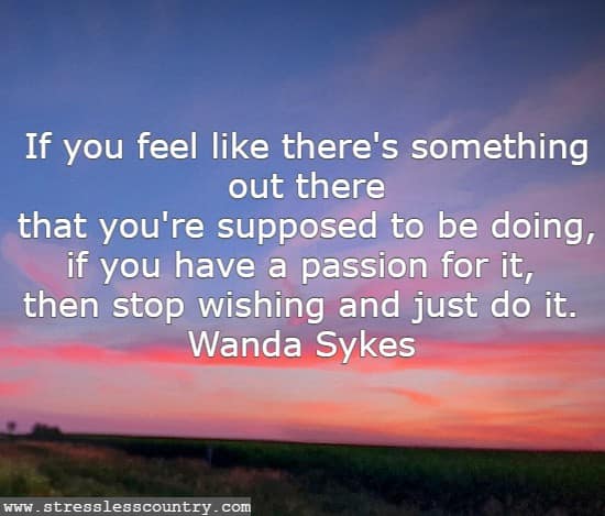 If you feel like there's something out there<br> that you're supposed to be doing, if you have a passion for it, then stop wishing and just do it. Wanda Sykes