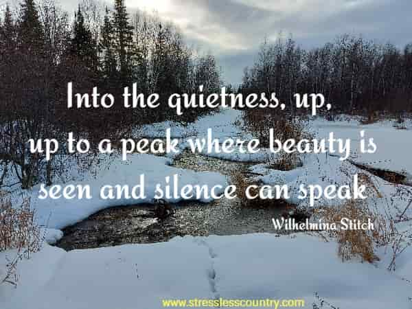 Into the quietness, up, up to a peak where beauty is seen and silence can speak