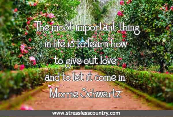 The most important thing in life is to learn how to give out love and to let it come in.