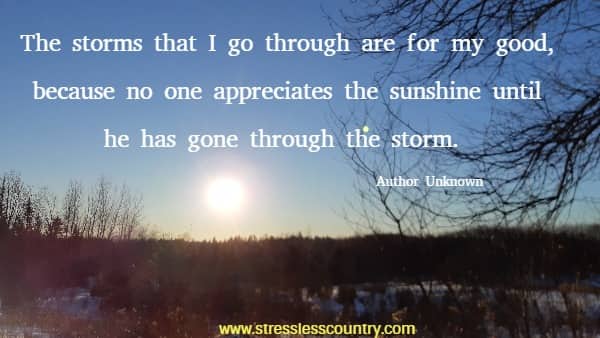 The storms that I go through are for my good, because no one appreciates the sunshine until he has gone through the storm.