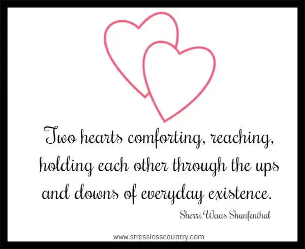 Two hearts comforting, reaching, holding each other through the ups and downs of everyday existence.