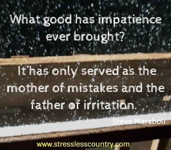 What good has impatience ever brought? It has only served as the mother of mistakes and the father of irritation.
