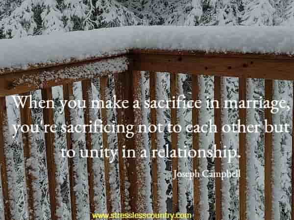 When you make a sacrifice in marriage, you're sacrificing not to each other but to unity in a relationship.