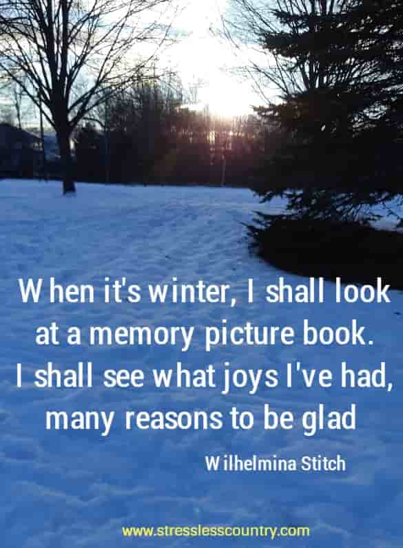 When it's winter, I shall look at a memory picture book. I shall see what joys I've had, many reasons to be glad