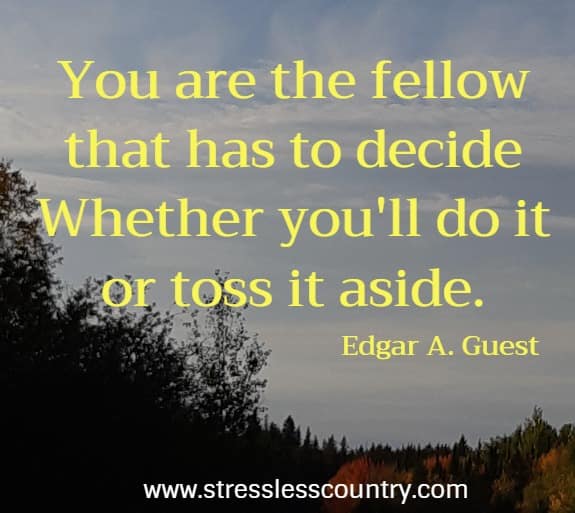 You are the fellow that has to decide Whether you'll do it or toss it aside.