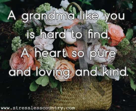 A grandma like you is hard to find, A heart so pure and loving and kind.