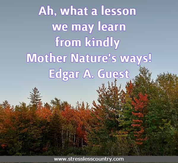 Ah, what a lesson we may learn From kindly Mother Nature's ways! 