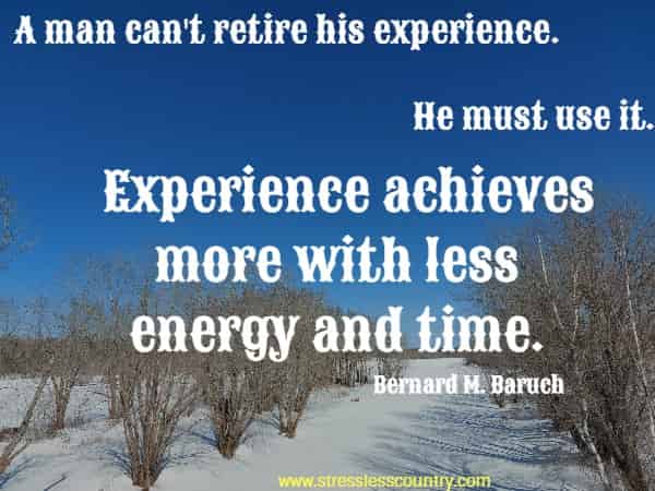 A man can't retire his experience. He must use it. Experience achieves more with less energy and time.