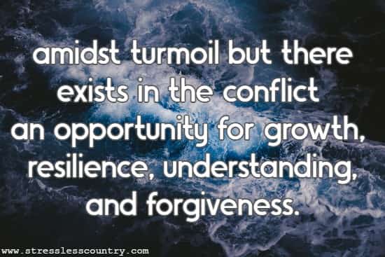 amidst turmoil but there exists in the conflict an opportunity for growth, resilience, understanding, and forgiveness