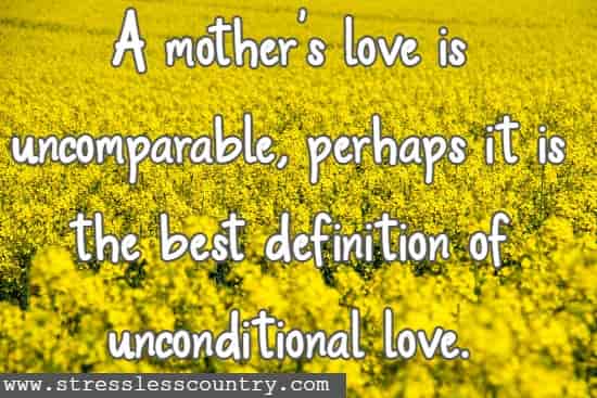A mother's love is uncomparable, perhaps it is the best definition of unconditional love.