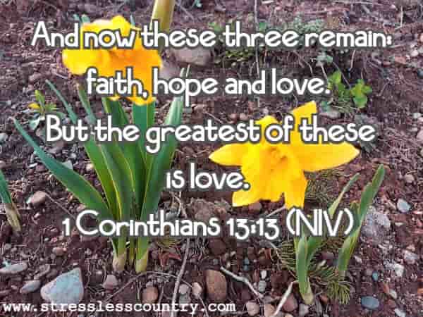 And now these three remain: faith, hope and love. But the greatest of these is love.