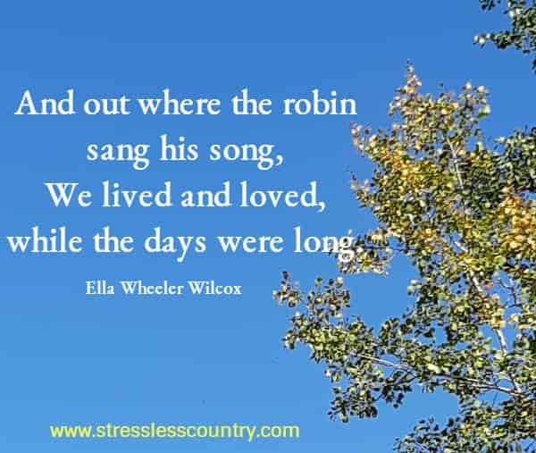 And out where the robin sang his song, We lived and loved, while the days were long.