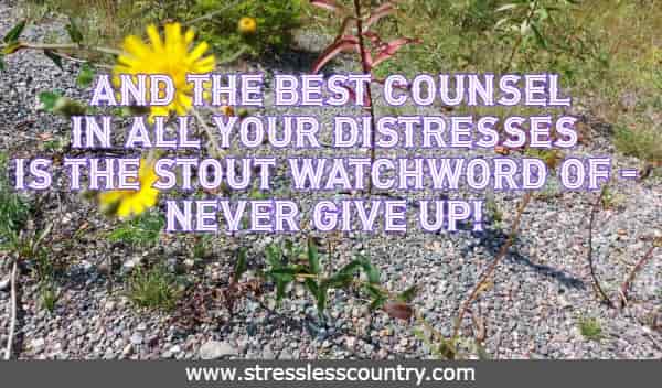 And the best counsel in all your distresses Is the stout watchword of - Never give up!