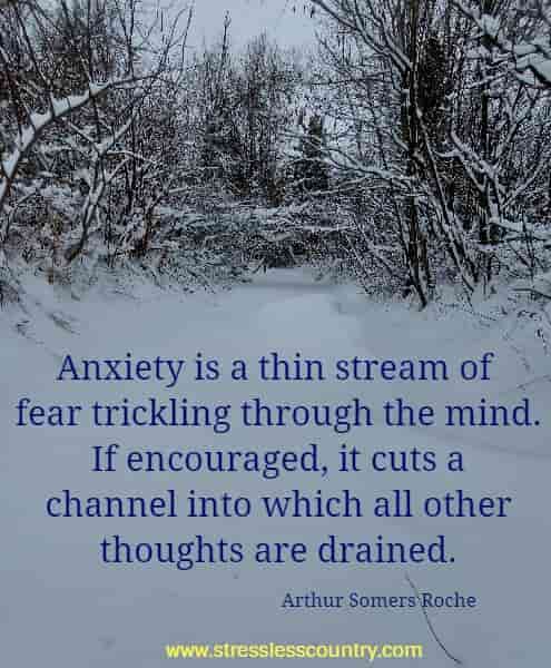 Anxiety is a thin stream of fear trickling through the mind. If encouraged, it cuts a channel into which all other thoughts are drained