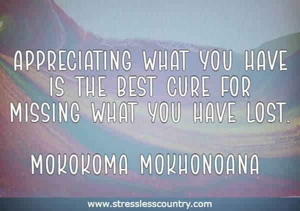 Appreciating what you have is the best cure for missing what you have lost.