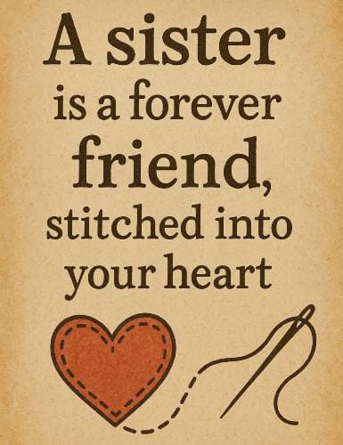 A sister is a forever friend, stitched into your heart.