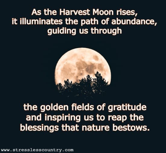 As the Harvest Moon rises, it illuminates the path of abundance, guiding us through the golden fields of gratitude and inspiring us to reap the blessings that nature bestows.