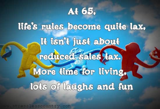 At 65, life's rules become quite lax, It isn't just about reduced sales tax. More time for living, lots of laughs and fun
