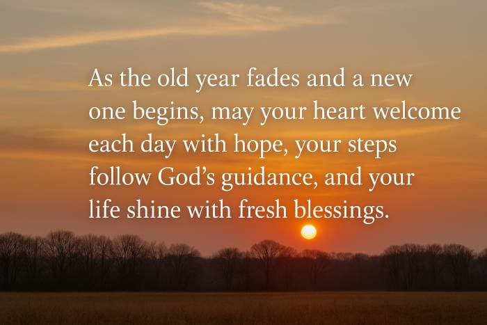 “As the old year fades and a new one begins, may your heart welcome each day with hope, your steps follow God’s guidance, and your life shine with fresh blessings.