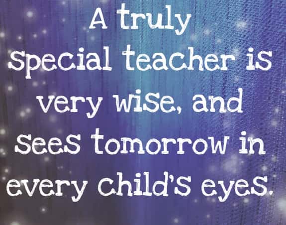 a truly special teacher is very wise and sees tomorrow in every child's eyes.
