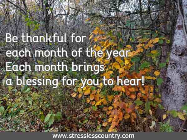 Be thankful for each month of the year Each month brings a blessing for you to hear!