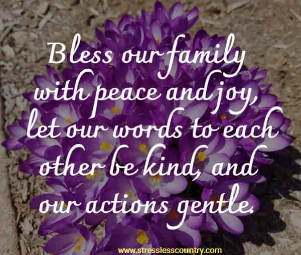 Bless our family with peace and joy, let our words to each other be kind, and our actions gentle.