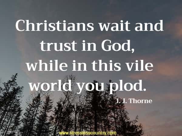 Christians wait and trust in God, while in this vile world you plod.