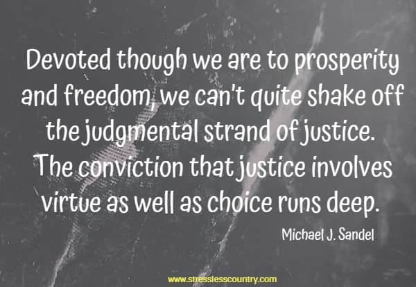 Devoted though we are to prosperity and freedom, we can’t quite shake off the judgmental strand of justice. The conviction that justice involves virtue as well as choice runs deep.