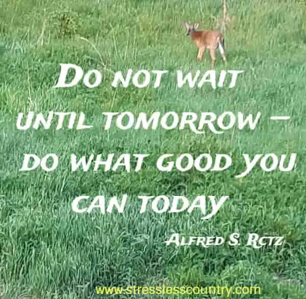 Do not wait until tomorrow — do what good you can today