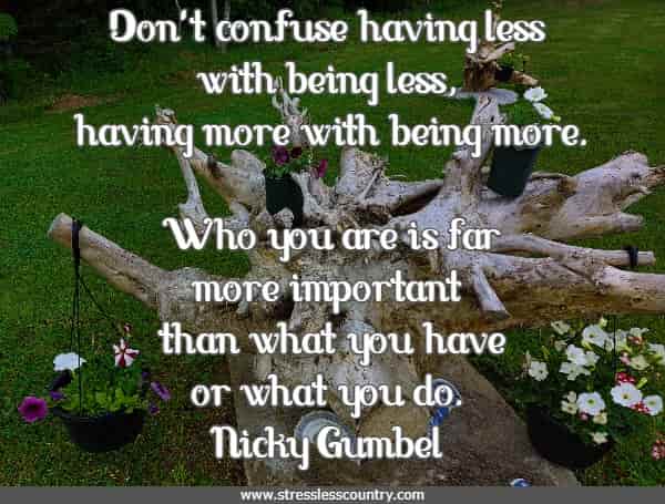 Don't confuse having less with being less, having more with being more.  Who you are is far more important than what you have or what you do. 