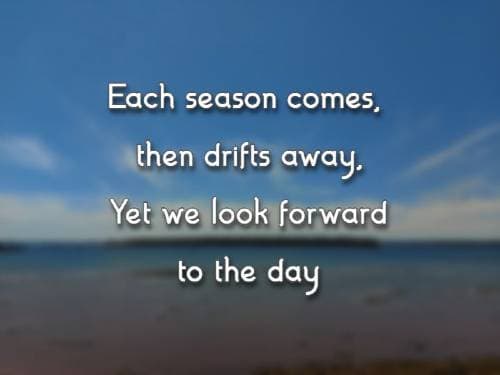 Each season comes, then drifts away, Yet we look forward to the day