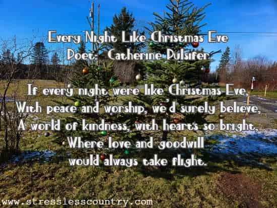 Every Night Like Christmas Eve Poet: Catherine Pulsifer If every night were like Christmas Eve, With peace and worship, we'd surely believe, A world of kindness, with hearts so bright, Where love and goodwill would always take flight.