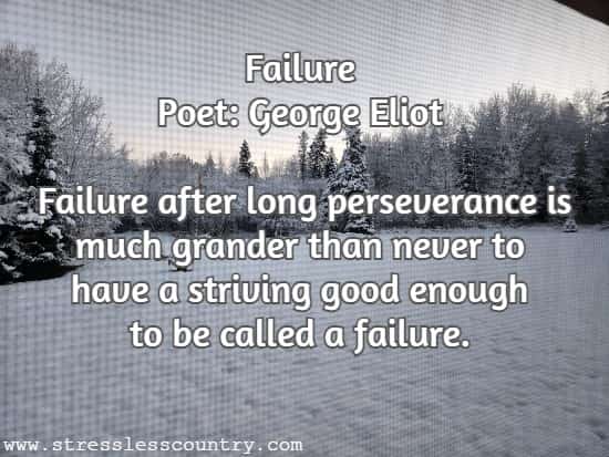 Failure Poet: George Eliot Failure after long perseverance is much grander than never to have a striving good enough to be called a failure.