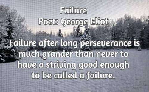 Failure Poet: George Eliot Failure after long perseverance is much grander than never to have a striving good enough to be called a failure.