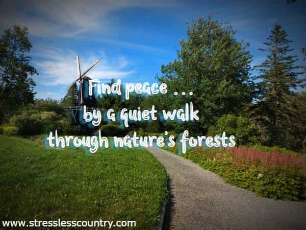 Find peace ...by a quiet walk through nature's forests, or a peaceful time spent fishing at an undisturbed stream, or a vigorous hike upon trails through hillsides or mountain peaks.