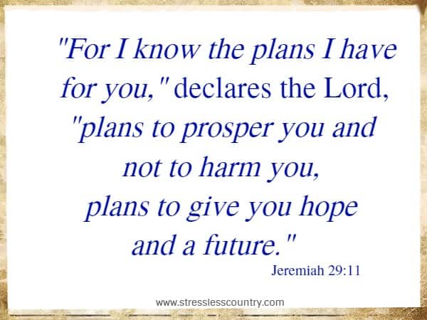 For I know the plans I have for you, declares the Lord, plans to prosper you and not to harm you, plans to give you hope and a future.