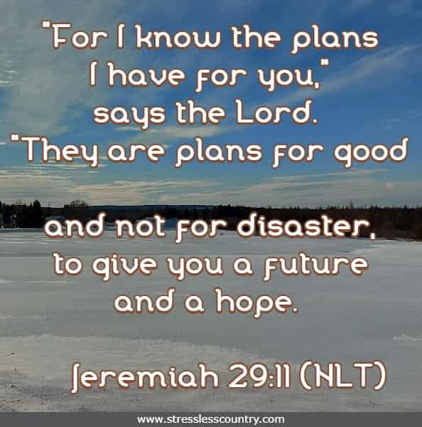 For I know the plans I have for you, says the Lord. They are plans for good and not for disaster, to give you a future and a hope.