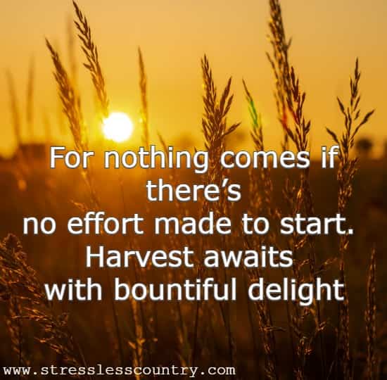 For nothing comes if there’s no effort made to start. Harvest awaits with bountiful delight