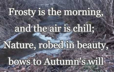 Frosty is the morning, and the air is chill; Nature, robed in beauty, bows to Autumn's will