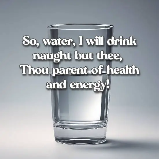 So, water, I will drink naught but thee, Thou parent of health and energy!