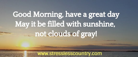 Good Morning, have a great day May it be filled with sunshine, not clouds of gray!