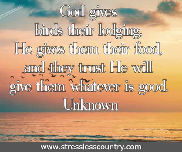 God gives birds their lodging, He gives them their food, and they trust He will give them whatever is good.