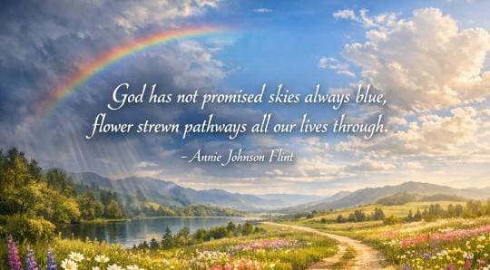 “God has not promised skies always blue, flower strewn pathways all our lives through.” Annie Johnson Flint