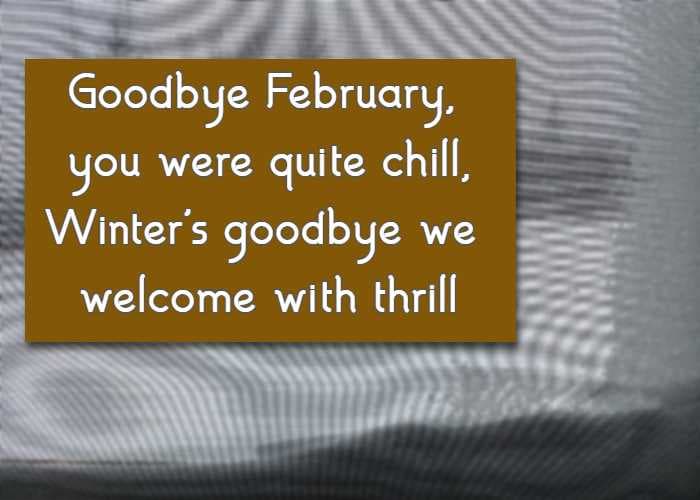 Goodbye February, you were quite chill, Winter's goodbye we welcome with thrill.