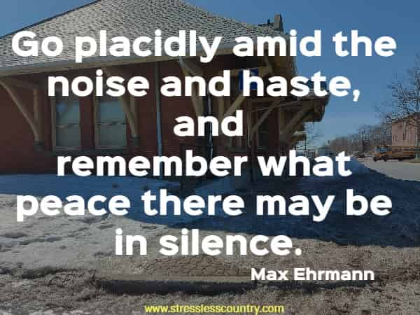 Go placidly amid the noise and haste, and remember what peace there may be in silence