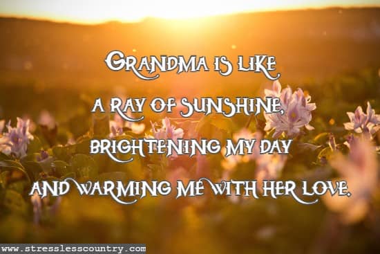 Grandma is like a ray of sunshine, brightening my day and warming me with her love.