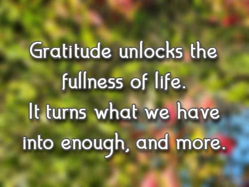 Gratitude unlocks the fullness of life. It turns what we have into enough, and more