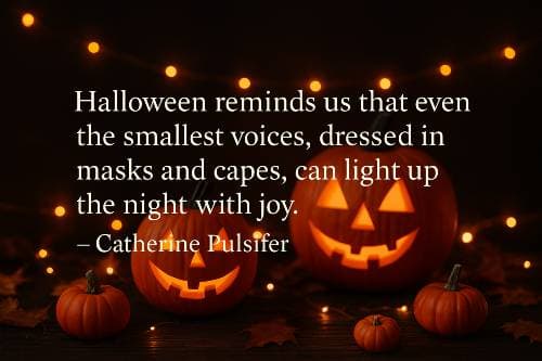 Halloween reminds us that even the smallest voices, dressed in masks and capes, can light up the night with joy. – Catherine Pulsifer